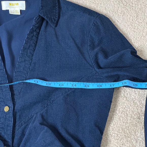Anthropologie Maeve Dress Corduroy Winchester Blue Tie Front Button Shirt Dress - Picture 13 of 16